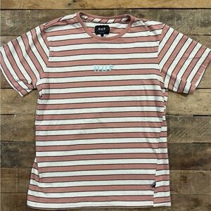 HUF Striped Pink White Black Embroidered Men's 100% Cotton T-Shirt Size M